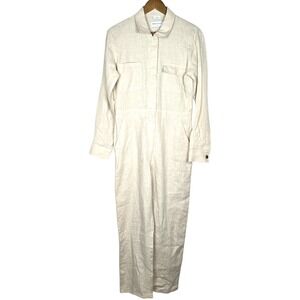 Rivet Utility Bigwig Linen Jumpsuit Oatmeal Beige Womens Small Long Sleeves Pant